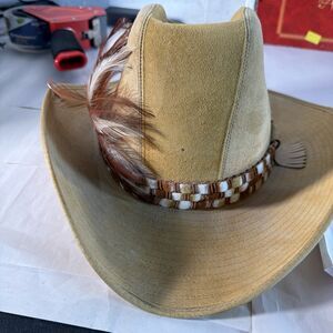 Genuine Leather Suede Western Hat With Braided Cording Around Brim Brown 7 1/4
